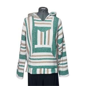 Iguana Jack Mexican Jerga Baja Hoodie sweatshirt Medium Unisex Green,Tan,white